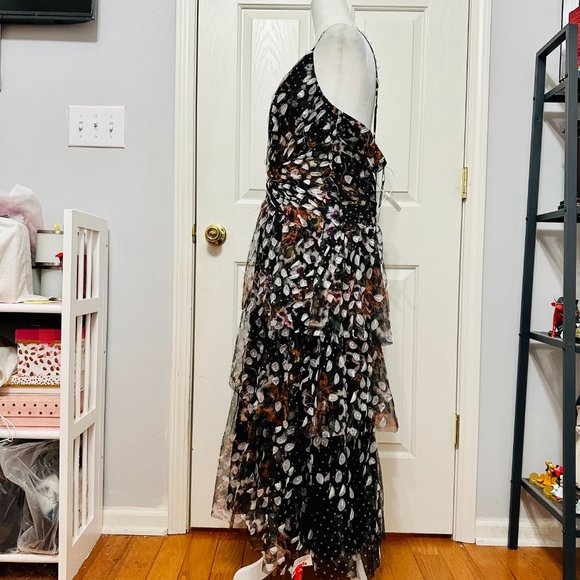 MARCHESA NOTTE EMBELLISHED PRINTED TULLE AND CREPE DE CHINE MIDI PARTY DRESS - Picture 8 of 12